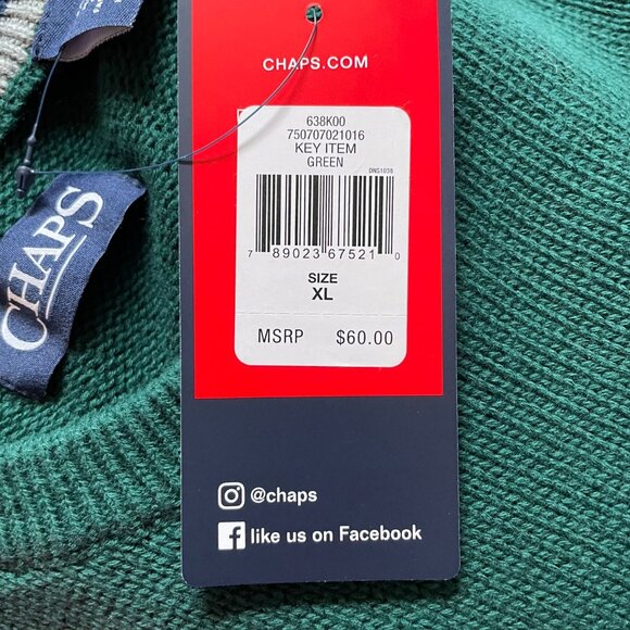 Mens Chaps Crewneck Pullover Sweater Grean XL u New With Tags - Picture 9 of 13